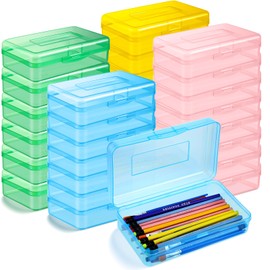 Patelai 24 Pack Pencil Box for Kids 8.3x4.7x2.4 Plastic Clear Pencil Case Bulk Crayon Boxes with Snap Tight Lids for Classroom School Students (Colorful)