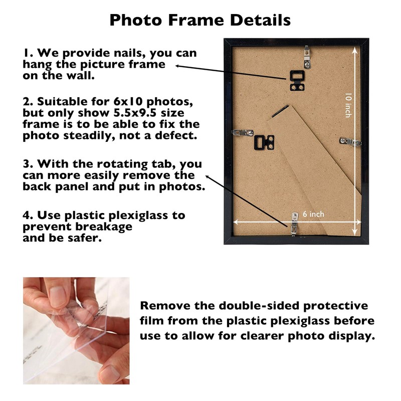 JCJMY 6x10 Picture Frame Black for Wall Hanging or Tabletop,