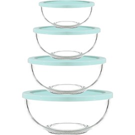 Luvan Borosilicate Clear Glass Mixing Bowls with Lids Set of 4 (0.53qt, 1.1qt, 2.1qt, 3.7qt) , Space Saving Nesting Bowls Large Kitchen Salad Bowls for Meal Preping ,Baking ,Mixing ,Dishwasher Safe