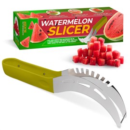 Stainless Steel Watermelon Slicer Cutter Tool – Easy Grip Water Melon Cutter Slicer for Cantaloupe, Honeydew & Papaya | Cut Cubes or Slices, Fruit Mess-Free Prep for Parties, BBQs & Summer Snacks