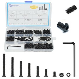 WZHUIDA 630 Piece M3 Screws Set, Black Metric Rounded Head Screws, Hexagon Socket Screws, Nuts and Washers Assortment Set, Thread Machines, Hex Screws