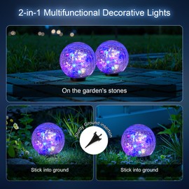 2 Pack 60LED Solar Globe Lights Outdoor Waterproof 4.7in Cracked Glass Solar Balls Lights for Outside Yard Pathway Patio Lawn Landscape Decor Ground for Christmas Holiday Decor w/ Box ( Glass White)
