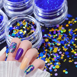 Christmas Dark Blue Snowflake Nail Art Glitter Flakes, Mixed Blue Manicure Fine Gitte Powder, Butterfly Nail Art Sequins Supplies for Women Manicure Charms Decorations, DIY Sparkly False Nails Crafts