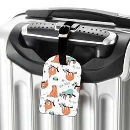 Nicokee Cute Sloth Listen Music Luggage Tag Travel ID Label Leather for Baggage Suitcase Travel Accessories Baggage Name Tags