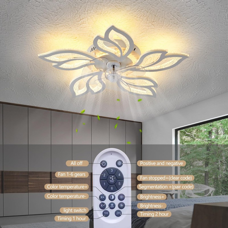 haodengshi 25" White Modern Geometric Ceiling Fan with Lights, 3