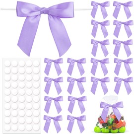 HINZIC 20pcs Purple Twist Tie Bow for Gift Wrapping, 3.5" Premade Gift Bow Decor, Small Satin Ribbon Bowknot for Christmas Birthday Party Candy Cookies Treat Bags Decoration