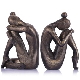 2-Piece Unique Decorative Thinker Girl Bookends, Modern Heavy Duty Nonskid Resin Book Stoppers for Home Office Desk, Living Room, Study Room, Creative Bookshelves, Desktop Ornaments (Bookends01)