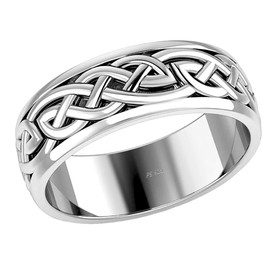 US Jewels Men's 925 Sterling Silver Irish Celtic Knot Wedding Spinner Ring Band, 8.5