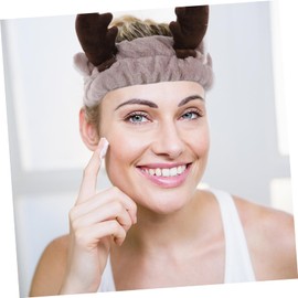 HONMEET 4Pcs Cute Makeup Shower Hair Band for Women Soft Elastic Headwraps for Washing Face Skincare and Spa Includes Grey Rabbit Ears Horns Rabbit Ears and Hearts