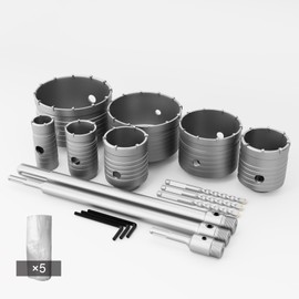 GSTK 7pcs Concrete Hole Saw Set (30mm, 40mm, 50mm, 65mm, 80mm, 100mm, 120mm) with SDS Plus Shank Attachment Bar - Ideal for Concrete, Cement, Brick, Stone, and Walls.