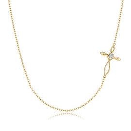 EVER FAITH 925 Sterling Silver 14K Golden Plated White CZ Religious Church Sideways Celtic Knot Cross Choker Necklace for Women