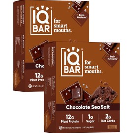 IQBAR Brain and Body Plant Protein Bars - Chocolate Sea Salt - 24-Count - Keto, Vegan, Low Carb, High Fiber, Gluten Free, Dairy Free, Low Sugar Snack with Nutrients for Focus, Energy, Meal Replacement