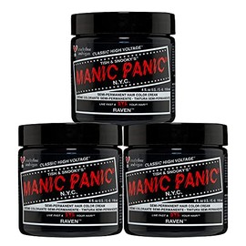 AmazonUsbeauty Manic Panic Crema de color semipermanente para el cabello, Raven, Paquete de 3