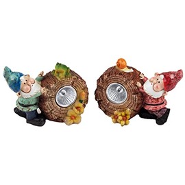 Garden Gnomes LED Solar Light Up Ornaments - Red Blue (Set of 2)
