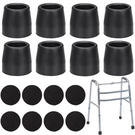 Dexspoeny 16Pcs Walker Feet Tips Set, 8 Gray Cane Tip 1 & 1/8 Inch and 8 Walker Pads, Non-Slip Rubber Tips for Canes, Replacement Rubber Tips for Walkers, Universal Walking Stick Tips for Seniors Wal