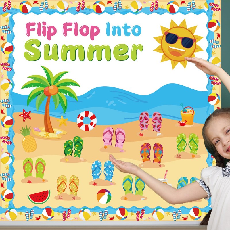 Summer Beach Bulletin Board Decorations Set Flip Flop Paper Cutouts