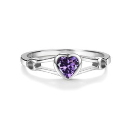 Precious Pieces Sterling Silver Simulated Amethyst CZ February Birthstone Ring for Baby, Girl or Pinky, Size 1