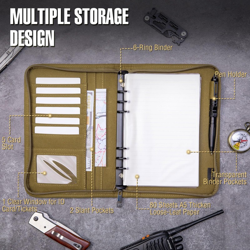 Kosibate Tactical Notebook Padfolio Ring Binder with 80 Sheets, Tactical