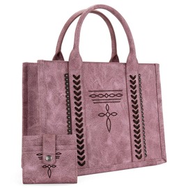 Montana West Longhorn Whipstitch Western Top Handle CC Pocket Tote Bag with Card Wallet Set Satchel Purse Vegan Leather Handbags Crossbody Bag for Women MW1124-H8120SWPP