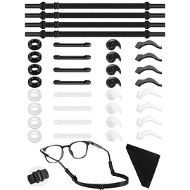 JIURUN Adjustable Glasses Strap-4 Pack No Tail Eyeglass Straps with 16 Pairs Glasses Ear Grip cushion Eyewear Retainer Sport Unisex Sunglass Straps Holder
