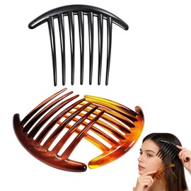 3Pcs Hair Side Combs, 7 Tooth French Twist Plastic Hair Side Combs, Easy-to-Use Hairstyling Tool for Women Girls (Black and Brown)