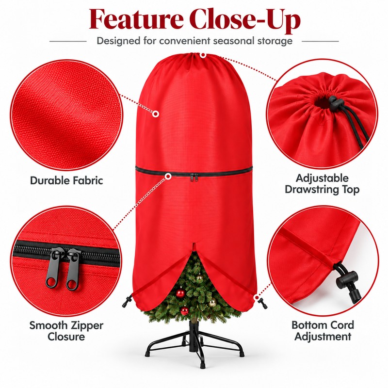 Upright Christmas Tree Storage Bag with Adjustable Straps, Zipper &