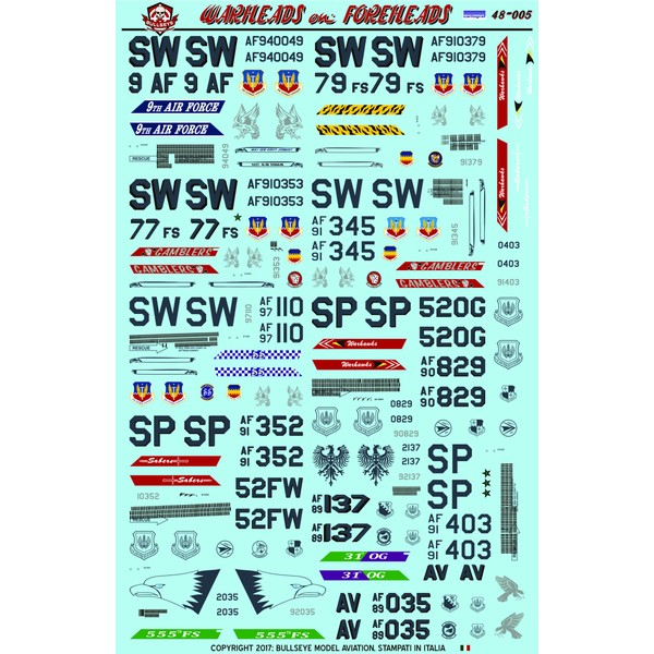 Bullseye Model Aviation BMA48005 1:48 Decals - F-16M Falcon / Viper 'Warheads on Foreheads' [WATERSLIDE Decal Sheet]