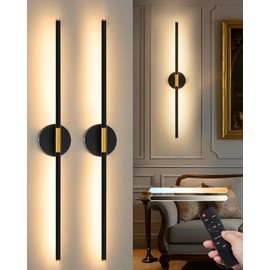 24 Inch Battery Operated Wall Sconce Set of 2, Dimmable Battery Sconces with Remote Control, 8000 mAh Rechargeable Sconces, 350° Rotate Modern LED Lights for Bedroom, Living Room, Black Gold