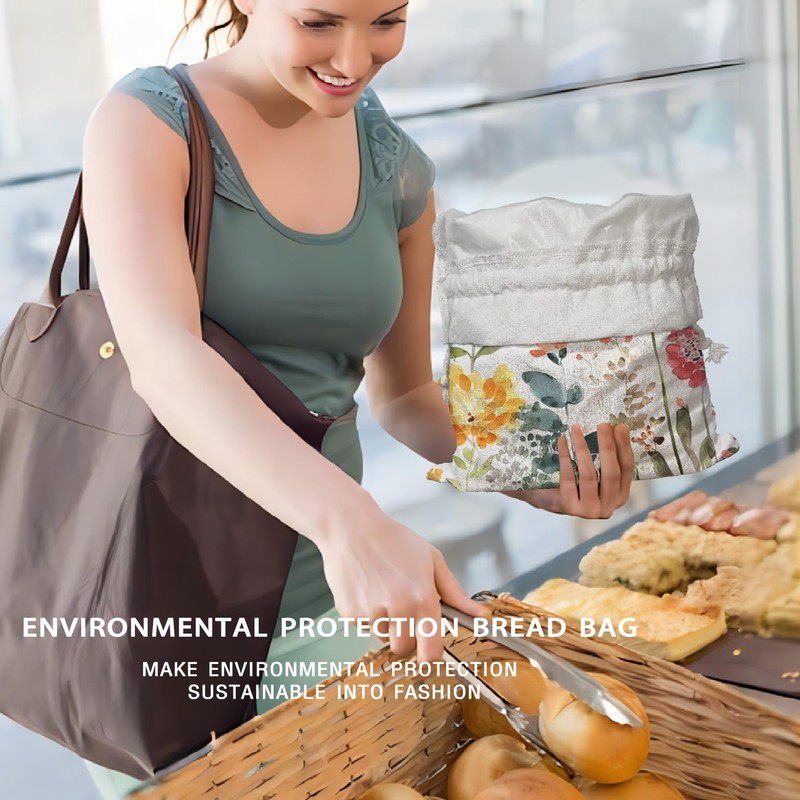 Reusable Linen Bread Bag for Homemade Bread Sourdough Loaf, Wildflower