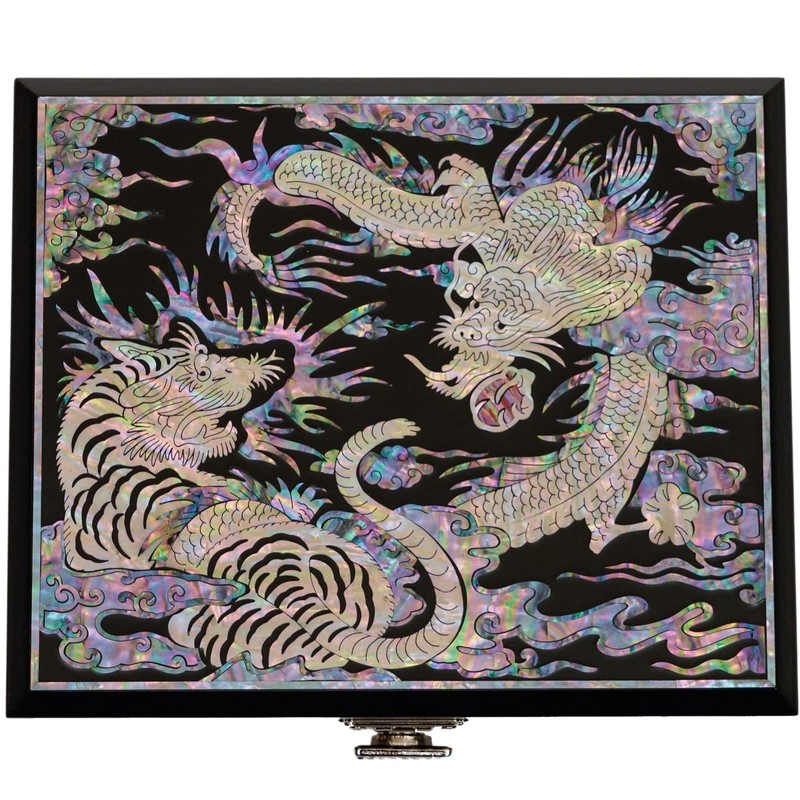 February Mountain Mother of Pearl Large Wooden Box with Hinged