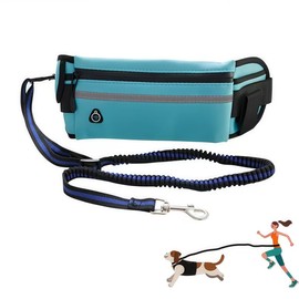 Vndnsy Hands Free Dog Lead 110-163 cm, Storage Dog Waist Leash for Running, with Reflective Stitching for walking or running with medium and large dogs (Sky Blue)