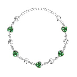 Carleen May Birthstone Bracelet Sterling Silver Emerald Bracelet for Women Heart Station Tennis Bracelet Jewelry Gifts Valentines Day Gifts for Women