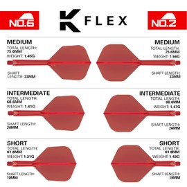TARGET Darts K-Flex Integrated Dart Flights and Shafts, Short Stem (19mm), No.2 Flight, 9-pack Bundle, Red, Blue & Green