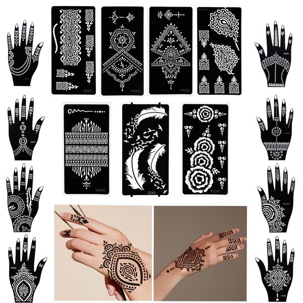 Mehandi Stencils 15 Sheets Henna Tattoo Templates for Hands Body Painting for Glitter Tattoo Air Brush Tattoo Suitable for Teenagers Adults Women