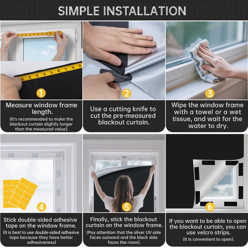 bemece Portable 100% Blackout Blind, DlY No Drill Blinds Blackout