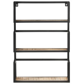 vidaXL Wall Mounted Shelf - Spacious Three-Tier Design, Sturdy Iron Frame & Rough Mango Wood Craftsmanship - Black, Industrial Style, Ideal for Organising and Displaying