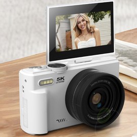5K Digital Camera for Photography, UHD Autofocus WiFi 75 MP 180° Flip Screen 18X Zoom Compact Point Shoot Vlogging Cameras, HD WiFi Compact Cameras for YouTube Travel (White)