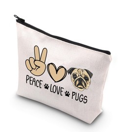BDPWSS Pug Makeup Bag Pug Gifts for Pug Lover Pug Mom Crazy Pug Lady Cosmetic Bag Dog Owner Gift Peace Love Pugs Travel Pouch (Peace Love Pugs CA)