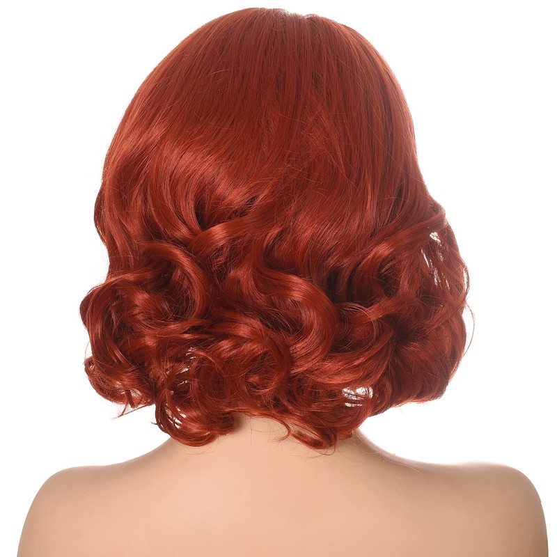 Short Copper Red Wig for Women Auburn Wavy Synthetic Hair
