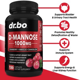 D Mannose Supplements for Women Pills - Natural D-Mannose 500mg Capsules, Cranberry DMannose Pills 1000mg Per Serving - Bladder Flush & Urinary Tract Cleanse Health Supplement - 120 Veg Capsules