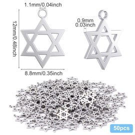 OIIKI 50PCS Star of David Charm Pendants for Jewelry Making, 304 Stainless Steel Hexagonal Star Pendants for DIY Jewelry Crafts, Necklace, Bracelets for Women -Silver