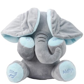 Aidiya Elephant Stuffed Animals Baby Gifts Peluches Ear Interactive Elephant Talking Singing Plush Toys for Girls Boys Gift Adjustable Volume 11.8" Set (Blue)