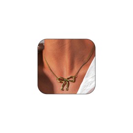 Gold Silver Bow Necklace for Women,Dainty Large Bow Pendant Necklace Trendy Fashion Minimalist Necklace Jewelry (Gold)