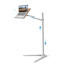 Shikha Adjustable Laptop Stand Tablet Stand Tripod Base Stability Hands-Free Holder for Laptop Phone Tablet with Wooden Pad, Rotated and Liftted Metal Support, 2 Spring Clips.