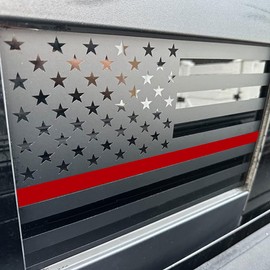 2 Pack Middle Window American Flag Decal for F150 F250 F350 2015-2020 2021 2022 2023 2024 2025 Back Center Sliding Window Glass USA Flag Vinyl Sticker (Thin Red Line)
