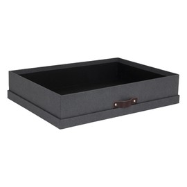 Bigso Sverker Fiberboard Legal/Art Storage Box - Scrapbook Storage Box for Papers, Photos, and More - Durable Keepsake Boxes with Lid and Leather Handle - 3.3in x 17.1in x 12.2in - Black