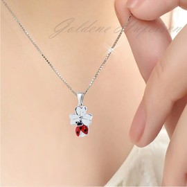 Goldene Hufeisen Clover Leaf with Ladybird Pendant Necklace Girls Lucky Charm 38 cm Children's Chain Silver 925, Sterling Silver Sterling silver enamel, No Gemstone