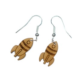 Miniblings Rocket Earrings Wood – Handmade Fashion Jewellery I Rocket Spaceship Shuttle Space Plane – Earrings Earrings, Wood