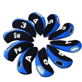 TSUCIA Iron Cover, Golf Count, Headcover, Set of 10 (Blue & Black)
