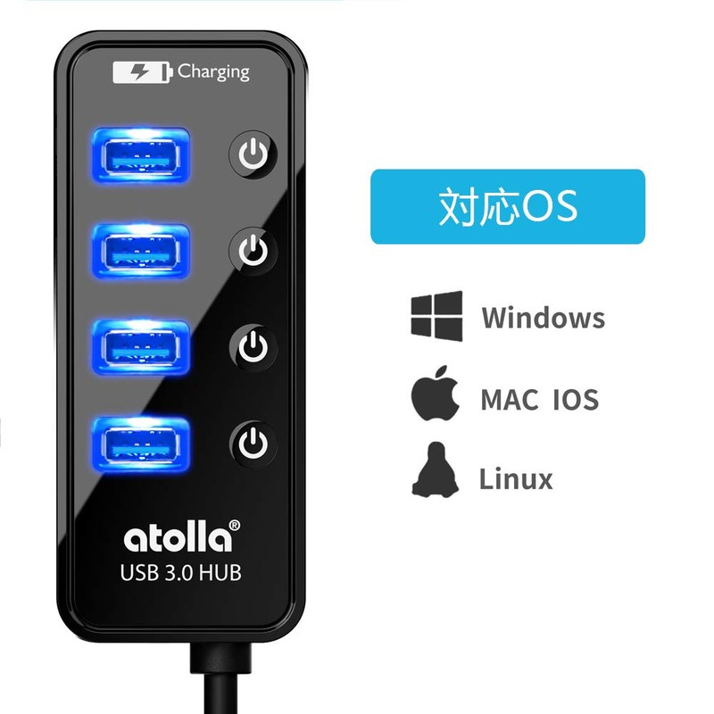 USB3.0 Hub with Power Supply, atolla 4-Port High-Speed USB3.0 Expansion
